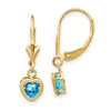 Diamond2deal 14k Yellow Gold 5mm Heart Blue Topaz Earrings