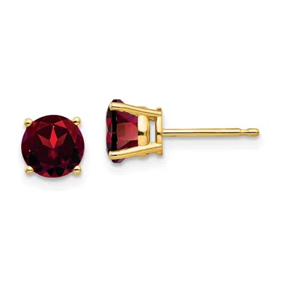 Diamond2deal 14k Yellow Gold 6mm Garnet Earrings In Red
