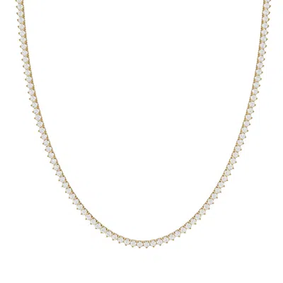 Diamond2deal 14k Yellow Gold 7ct Round Lab Grown Diamond. 3 Prong Straight Line Tennis Necklace (e-f