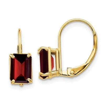 Pre-owned Diamond2deal 14k Yellow Gold 7x5mm Emerald Cut Garnet Dangle Earrings For Women Leverback