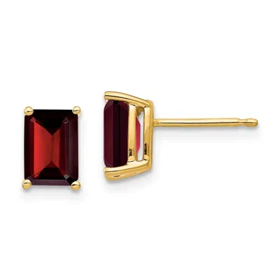 Diamond2deal 14k Yellow Gold 7x5mm Emerald Cut Garnet Earrings In Red