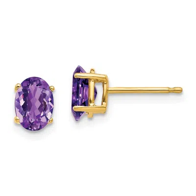 Diamond2deal 14k Yellow Gold 7x5mm Oval Amethyst Earrings In Purple