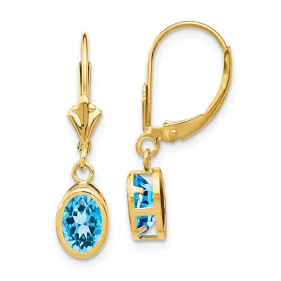 Diamond2deal 14k Yellow Gold 7x5mm Oval Blue Topaz Drop Dangle Earrings