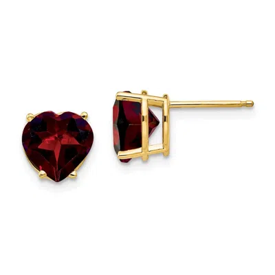 Diamond2deal 14k Yellow Gold 8mm Heart Garnet Earring In Red