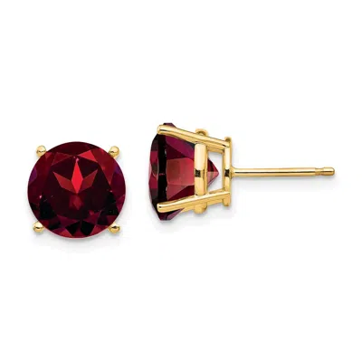 Diamond2deal 14k Yellow Gold 9mm Garnet Earrings In Red