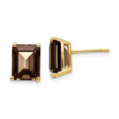 Diamond2deal 14k Yellow Gold 9x7 Emerald Smoky Quartz Earrings