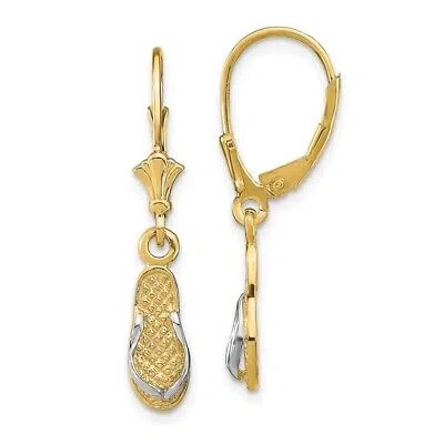 Pre-owned Diamond2deal 14k Yellow Gold And Rhodium Flip Flop Dangle Earrings Gift For Women