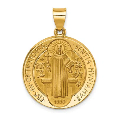 Diamond2deal 14k Yellow Gold And Satin St. Benedict Reversible Hollow Medal Pendant