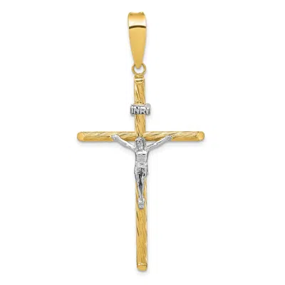 Diamond2deal 14k Yellow Gold And White Rhodium And Textured Inri Crucifix Cross Pendant