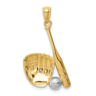 Diamond2deal 14k Yellow Gold And White Rhodium Baseball Glove/bat/ball Pendant In Multi