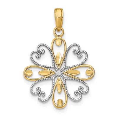 Diamond2deal 14k Yellow Gold And White Rhodium Beaded Heart Petals Flower Charm Pendant In Burgundy