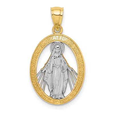 Diamond2deal 14k Yellow Gold And White Rhodium Cut-out Miraculous Medal Oval Pendant