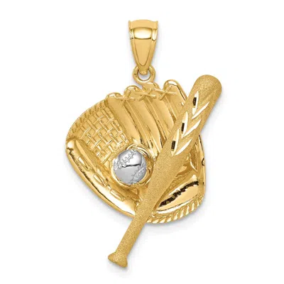 Diamond2deal 14k Yellow Gold And White Rhodium Diamond-cut Baseball Bat/glove/ball Pendant