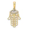 Diamond2deal 14k Yellow Gold & White Rhodium Diamond-cut Evil Eye Hamsa Pendant In Yellow