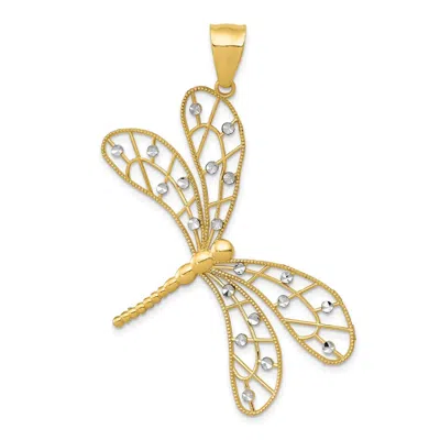 Diamond2deal 14k Yellow Gold And White Rhodium Diamond-cut Filigree Dragonfly Pendant In Gray