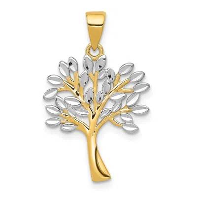Diamond2deal 14k Yellow Gold And White Rhodium Diamond-cut Tree Pendant In Multi