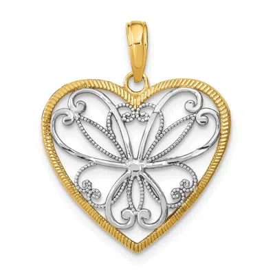 Diamond2deal 14k Yellow Gold And White Rhodium Filigree Heart Charm Pendant In Metallic