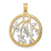 Diamond2deal 14k Yellow Gold And White Rhodium Leaves In Round Frame Charm Pendant In Gold