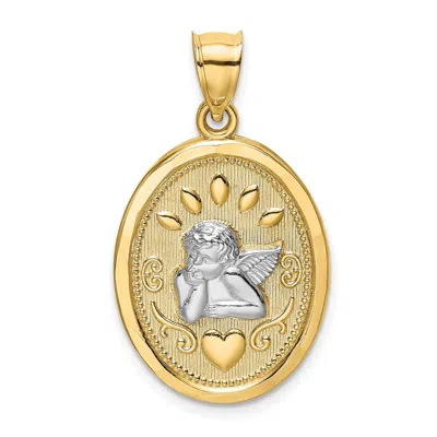 Diamond2deal 14k Yellow Gold And White Rhodium Oval Cherub With Heart Oval Charm Pendant In Multi