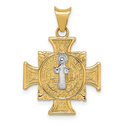 Diamond2deal 14k Yellow Gold And White Rhodium Semi-solid St. Benedict Cross Pendant