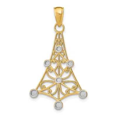 Diamond2deal 14k Yellow Gold And White Rhodium Textured Chandelier Charm Pendant In Multi