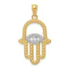 Diamond2deal 14k Yellow Gold And White Rhodium Textured Hamsa And Evil Eye Pendant In Gold