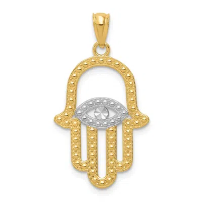 Diamond2deal 14k Yellow Gold And White Rhodium Textured Hamsa And Evil Eye Pendant