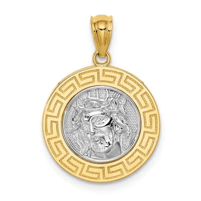 Diamond2deal 14k Yellow Gold And White Rhodium With Greek Key Edge Jesus Medal