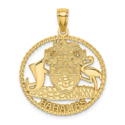 Diamond2deal 14k Yellow Gold Bahamas Crest In Textured Frame Charm