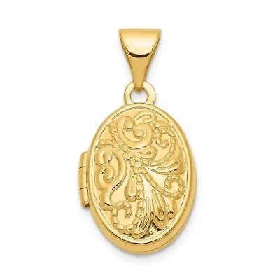 Pre-owned Diamond2deal 14k Yellow Gold Beaded Scroll Design Oval Locket Pendant 0.52g