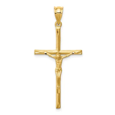 Diamond2deal 14k Yellow Gold Brushed Diamond-cut Crucifix Cross Pendant