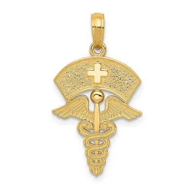 Diamond2deal 14k Yellow Gold Caduceus Nurses Cap Pendant In Neutral