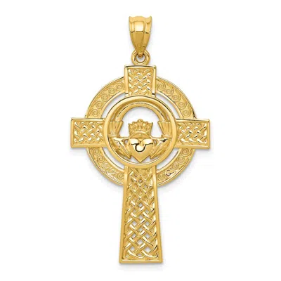 Diamond2deal 14k Yellow Gold Celtic Claddagh Cross Pendant