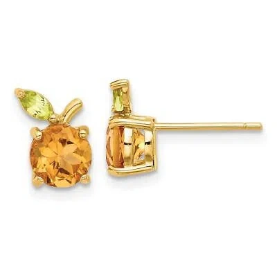 Pre-owned Diamond2deal 14k Yellow Gold Citrine & Peridot Orange Stud Earrings 1.23g