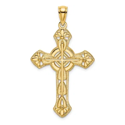 Diamond2deal 14k Yellow Gold Cut-out Floral Cross Pendant