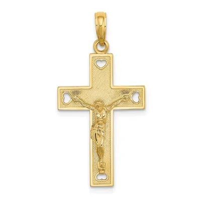 Diamond2deal 14k Yellow Gold Cut-out Heart I Love Jesus On Reverse Crucifix Charm