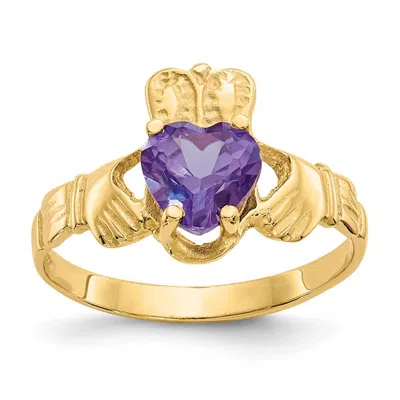 Diamond2deal 14k Yellow Gold Dark Blue Cubic Zirconia Claddagh Ring In Multi