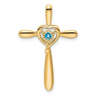 Diamond2deal 14k Yellow Gold December/blue Topaz Cross With Heart Pendant