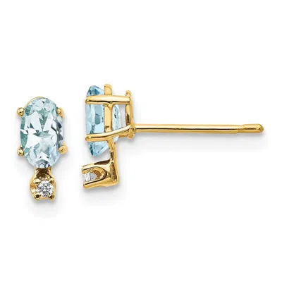 Diamond2deal 14k Yellow Gold Diamond & Aquamarine Stud Earrings