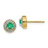 Diamond2deal 14k Yellow Gold Diamond And Emerald Fancy Halo Stud Earrings