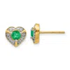 Diamond2deal 14k Yellow Gold Diamond And Emerald Fancy Heart Stud Earrings