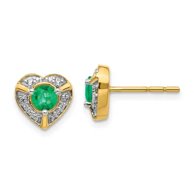 Diamond2deal 14k Yellow Gold Diamond And Emerald Fancy Heart Stud Earrings
