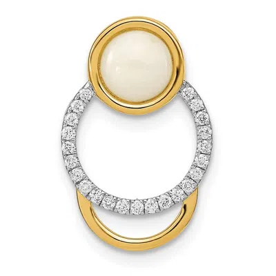 Diamond2deal 14k Yellow Gold Diamond And Opal Circle Chain Slide