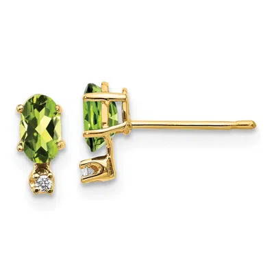 Diamond2deal 14k Yellow Gold Diamond & Peridot Birthstone Earrings In Green