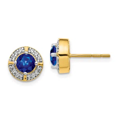 Diamond2deal 14k Yellow Gold Diamond And Sapphire Fancy Halo Stud Earrings