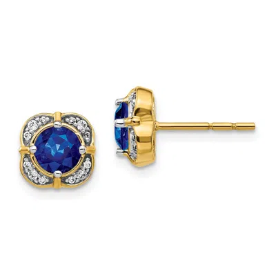 Diamond2deal 14k Yellow Gold Diamond And Sapphire Fancy Stud Earrings