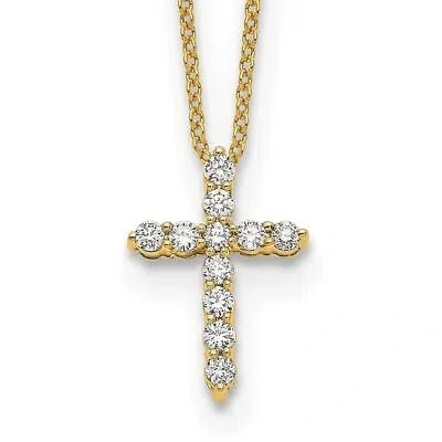 Pre-owned Diamond2deal 14k Yellow Gold Diamond Cross 18" Necklace For Womens 0.71g
