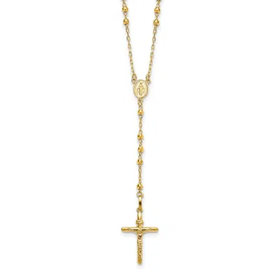 Diamond2deal 14k Yellow Gold Diamond-cut 3mm Beaded Semi-solid Rosary Necklace 24"