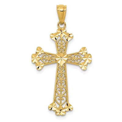 Diamond2deal 14k Yellow Gold Diamond-cut Polished Filigree Hearts Cross Pendant