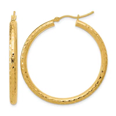 Diamond2deal 14k Yellow Gold Diamond-cut 3x40mm Round Hoop Earrings In Neutral